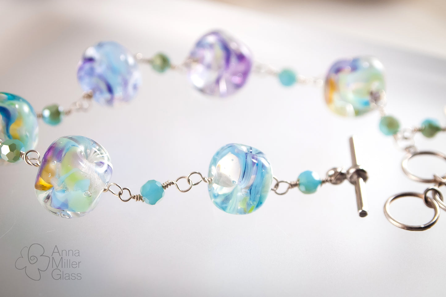 Sterling Silver and Lampwork Glass Bracelet by Anna Miller - Waterworld