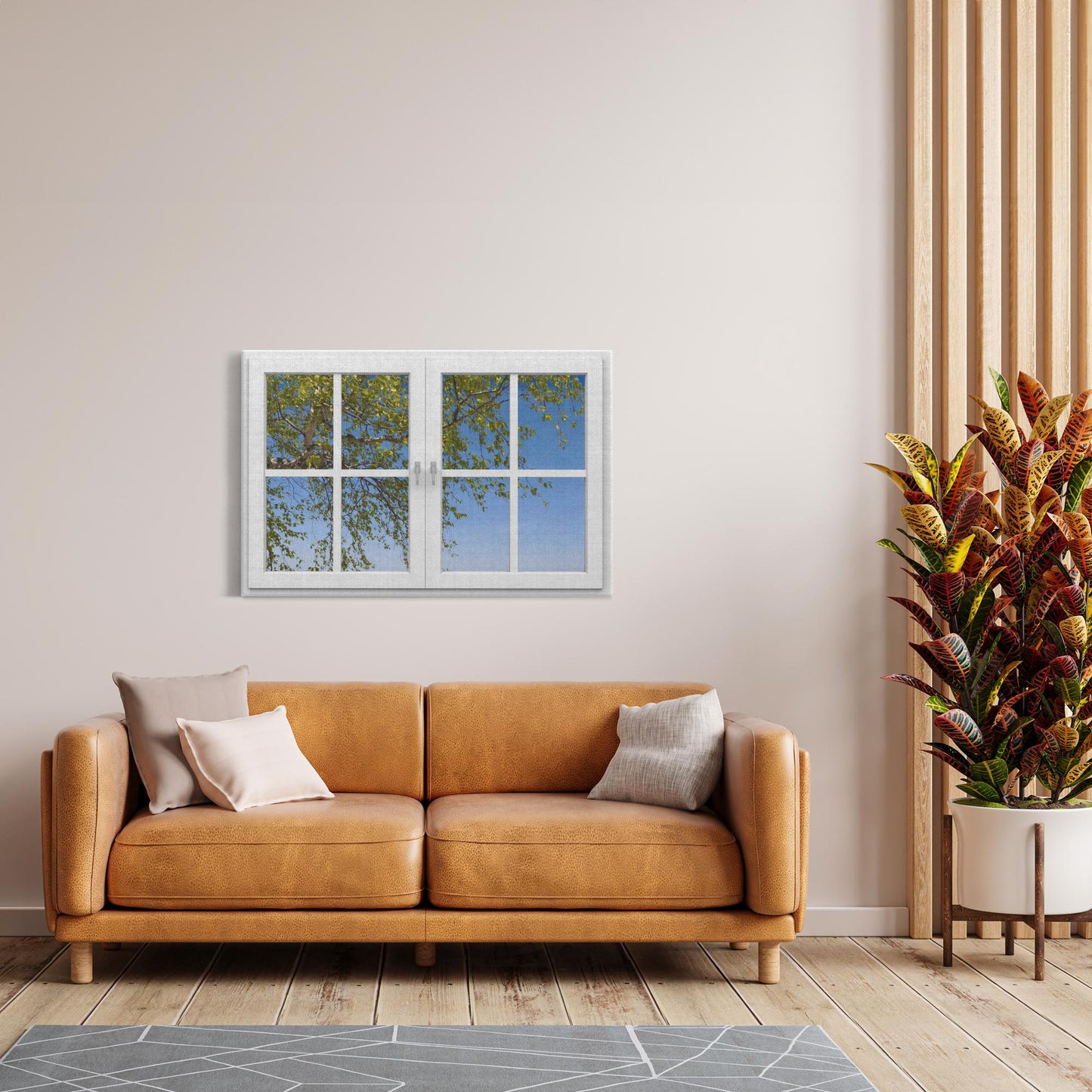 Canvas Wrap - Window Frame View with Tree Branch and Sky
