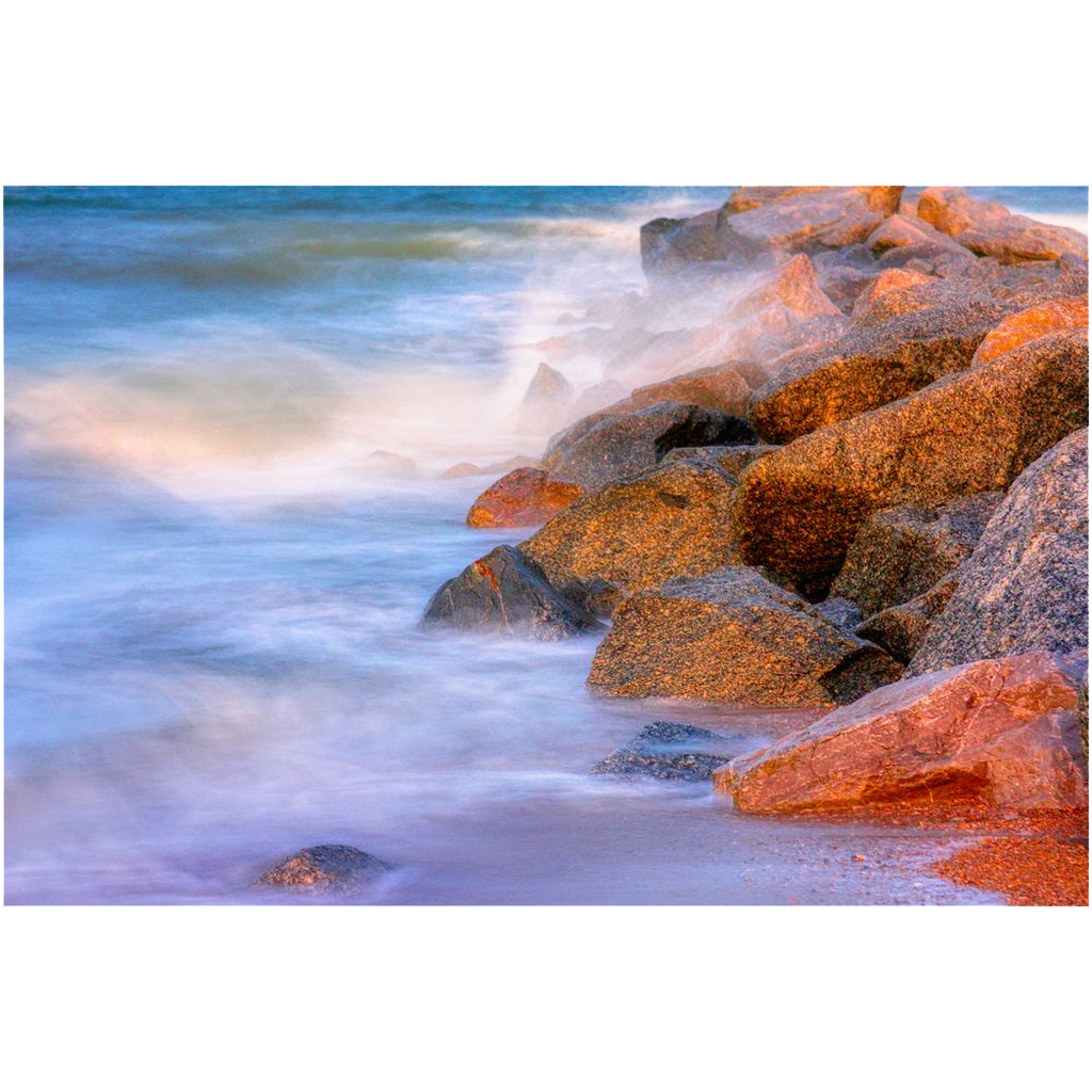 Archival Print - Granite Boulder Jetty in Surf, Tybee Island, GA, USA
