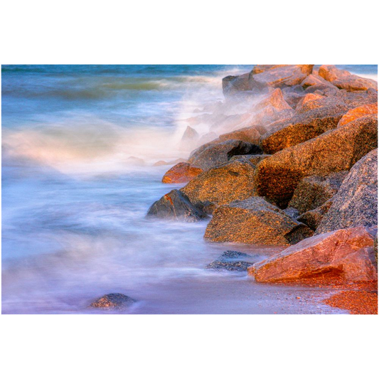 Archival Print - Granite Boulder Jetty in Surf, Tybee Island, GA, USA