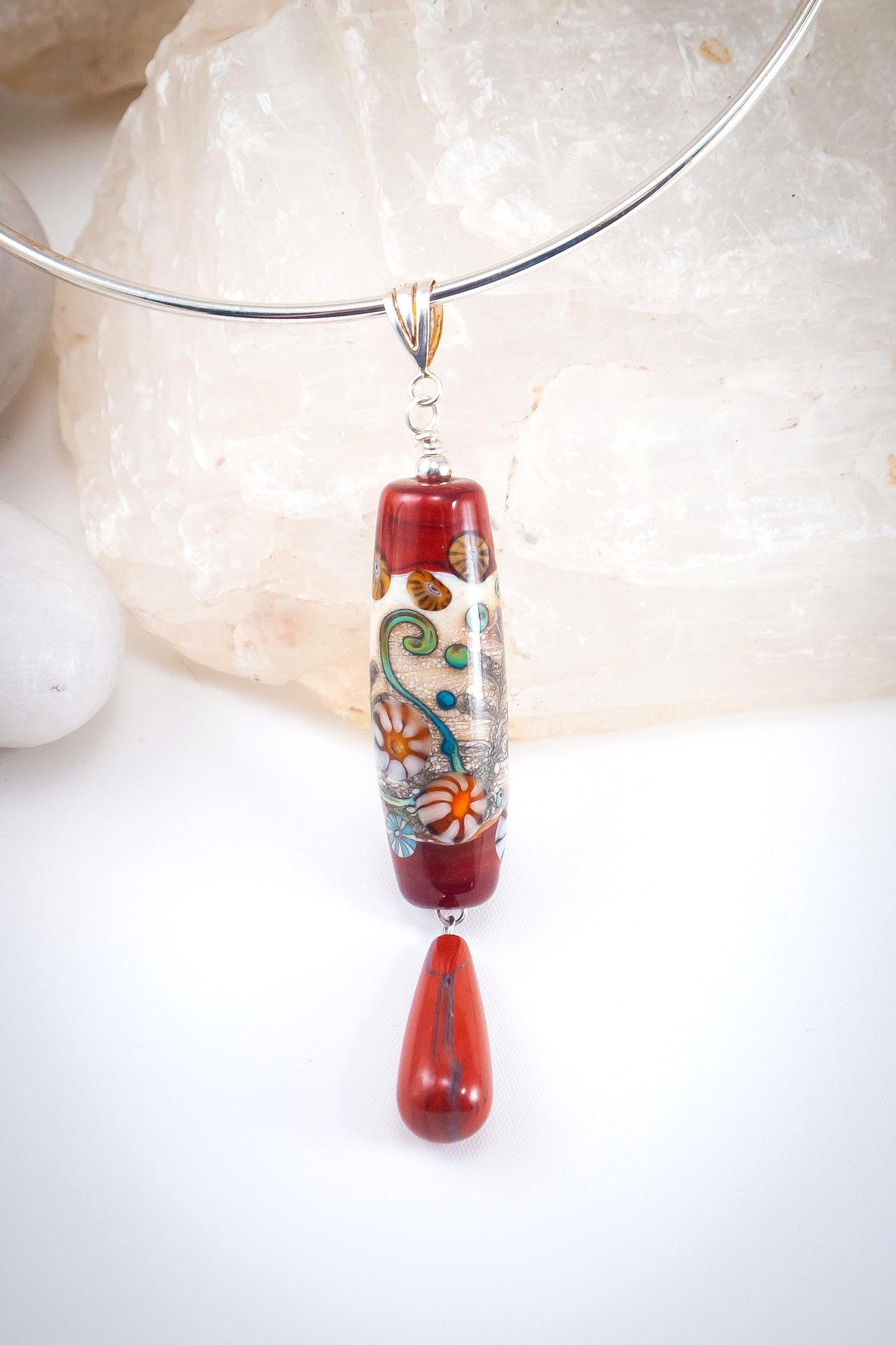 Lampwork Glass Art -  Fossil Series Pendant - Anna Miller Glass Art