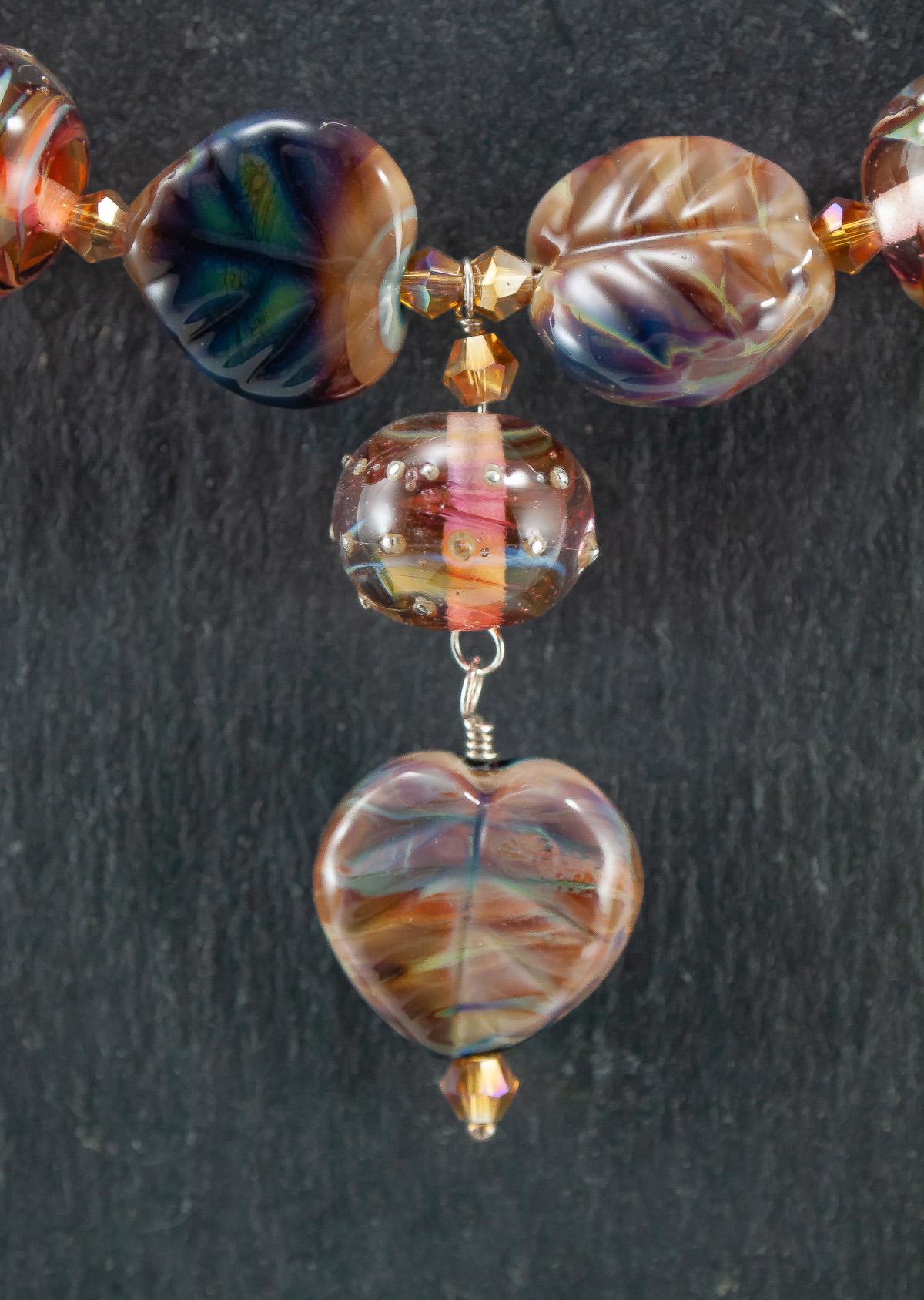 Sterling Silver and Lampwork Glass Necklace by Anna Miller - Mesmerizing Leaves