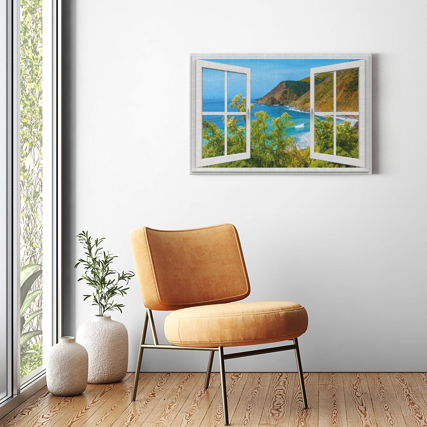Canvas Wrap - Window Frame View With Big Sur Coastline