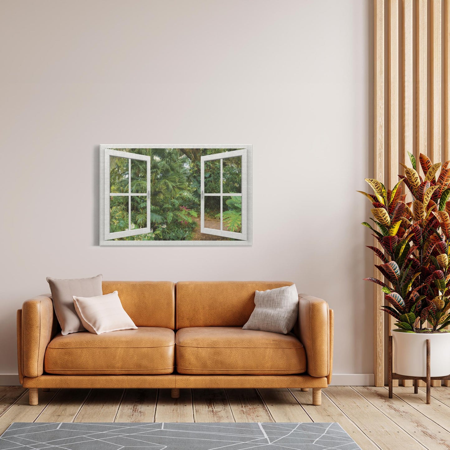 Canvas Wrap - Window Frame View with Florida Tropical Garden