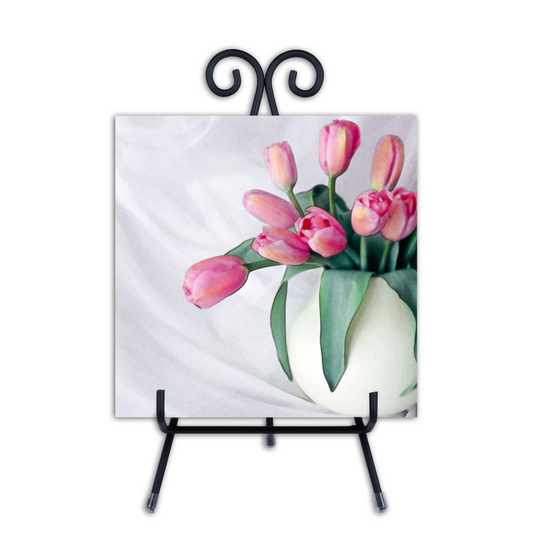 Art Tile with Stand - Pink Tulips