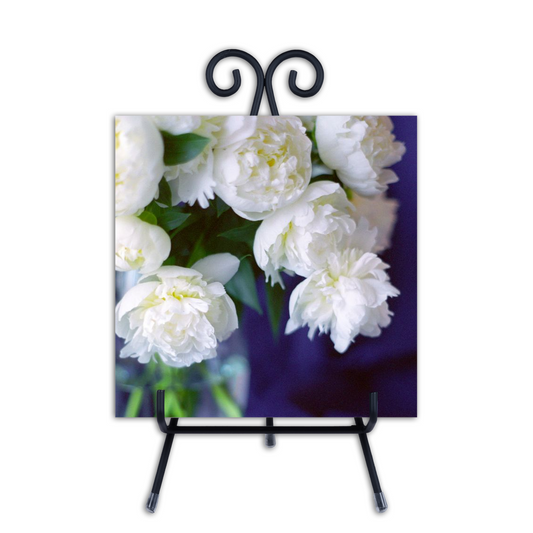 Art Tile with Stand - White Peony