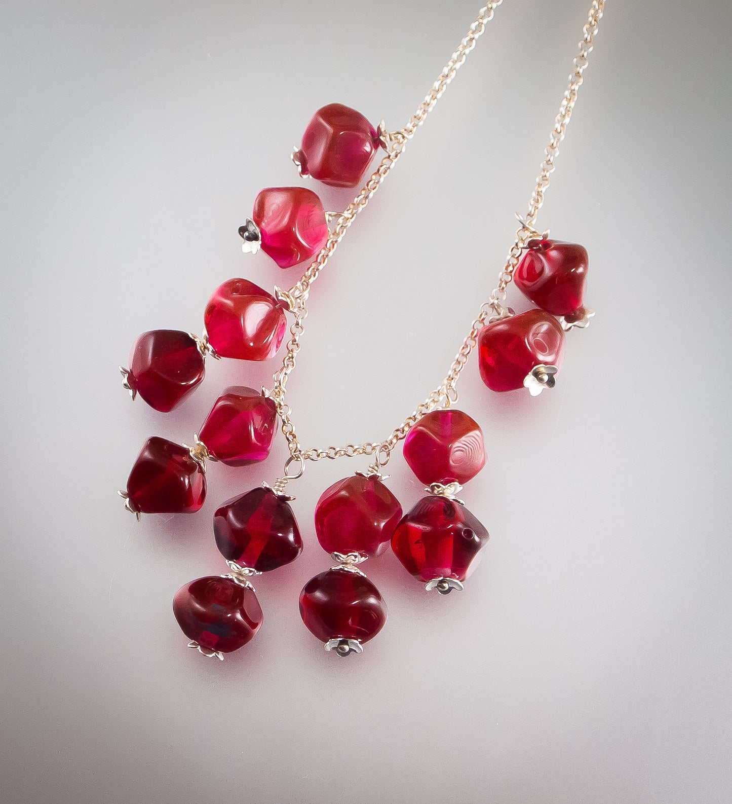 Sterling Silver and Lampwork Glass Necklace by Anna Miller - Pomegranate