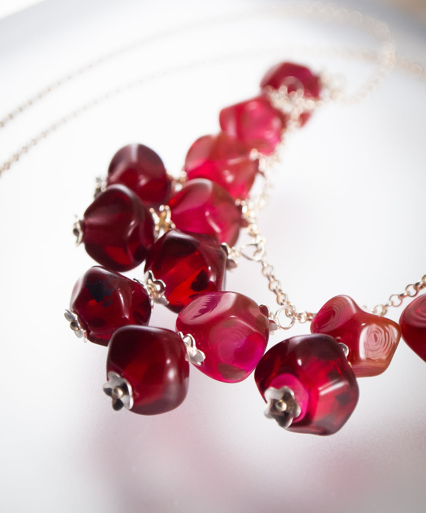 Sterling Silver and Lampwork Glass Necklace by Anna Miller - Pomegranate