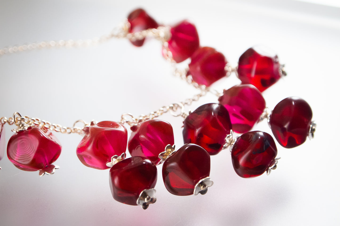 Sterling Silver and Lampwork Glass Necklace by Anna Miller - Pomegranate