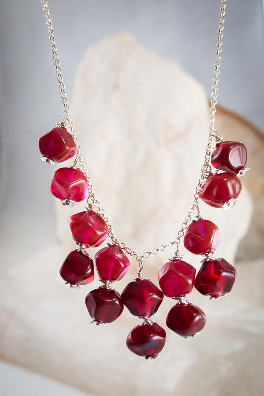 Sterling Silver and Lampwork Glass Necklace by Anna Miller - Pomegranate