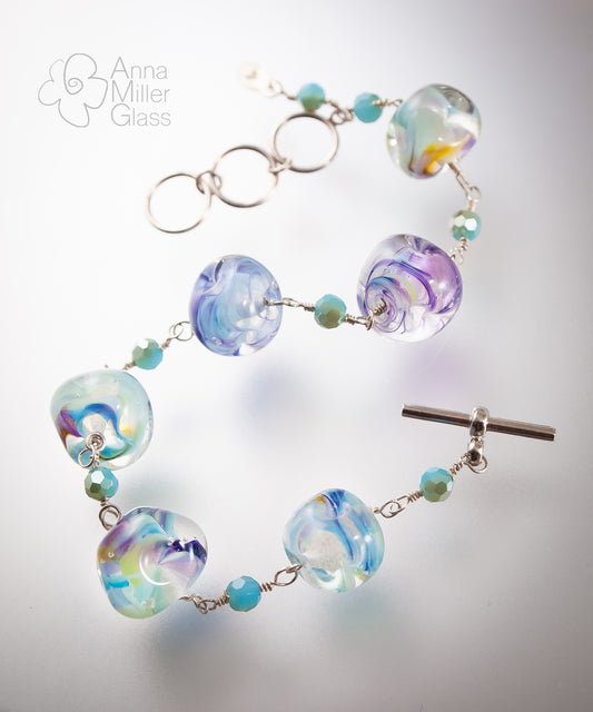 Sterling Silver and Lampwork Glass Bracelet by Anna Miller - Waterworld