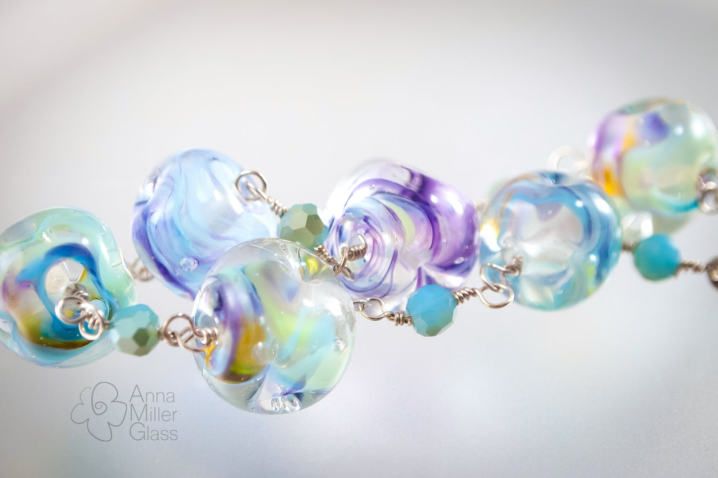 Sterling Silver and Lampwork Glass Bracelet by Anna Miller - Waterworld