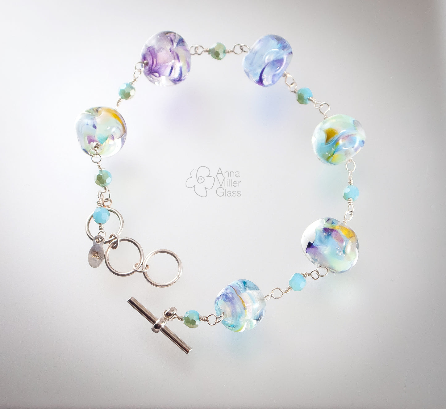 Sterling Silver and Lampwork Glass Bracelet by Anna Miller - Waterworld