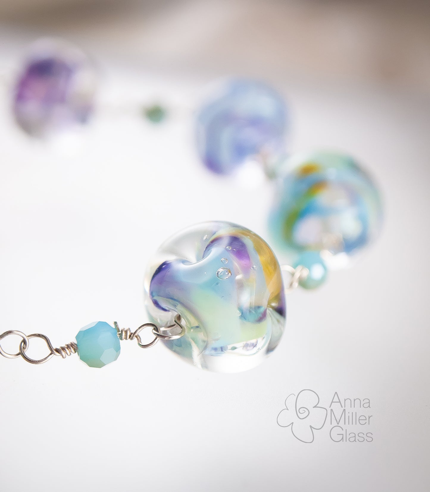 Sterling Silver and Lampwork Glass Bracelet by Anna Miller - Waterworld