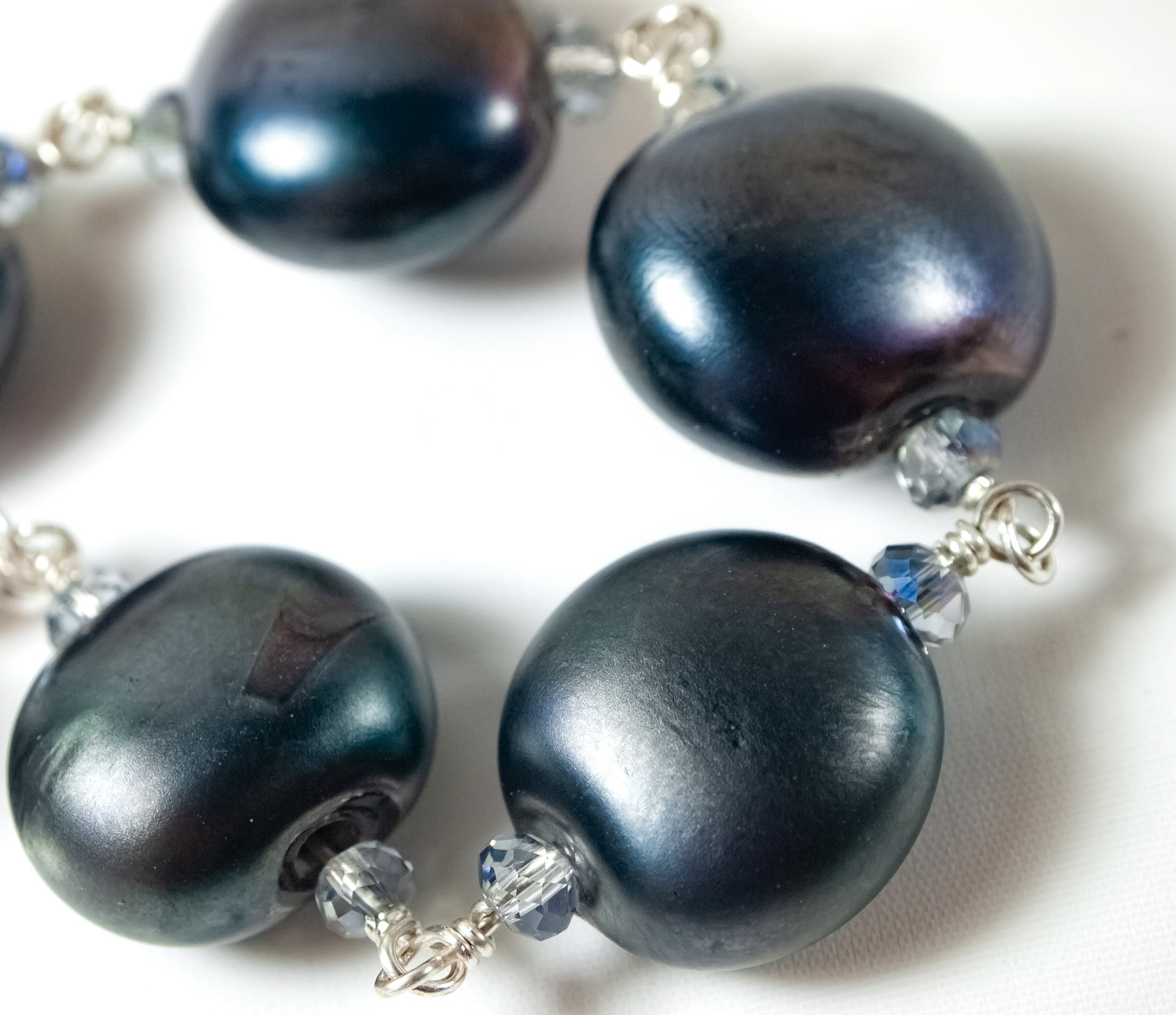 Sterling Silver and Lampwork Glass Bracelet by Anna Miller - Black Pearl