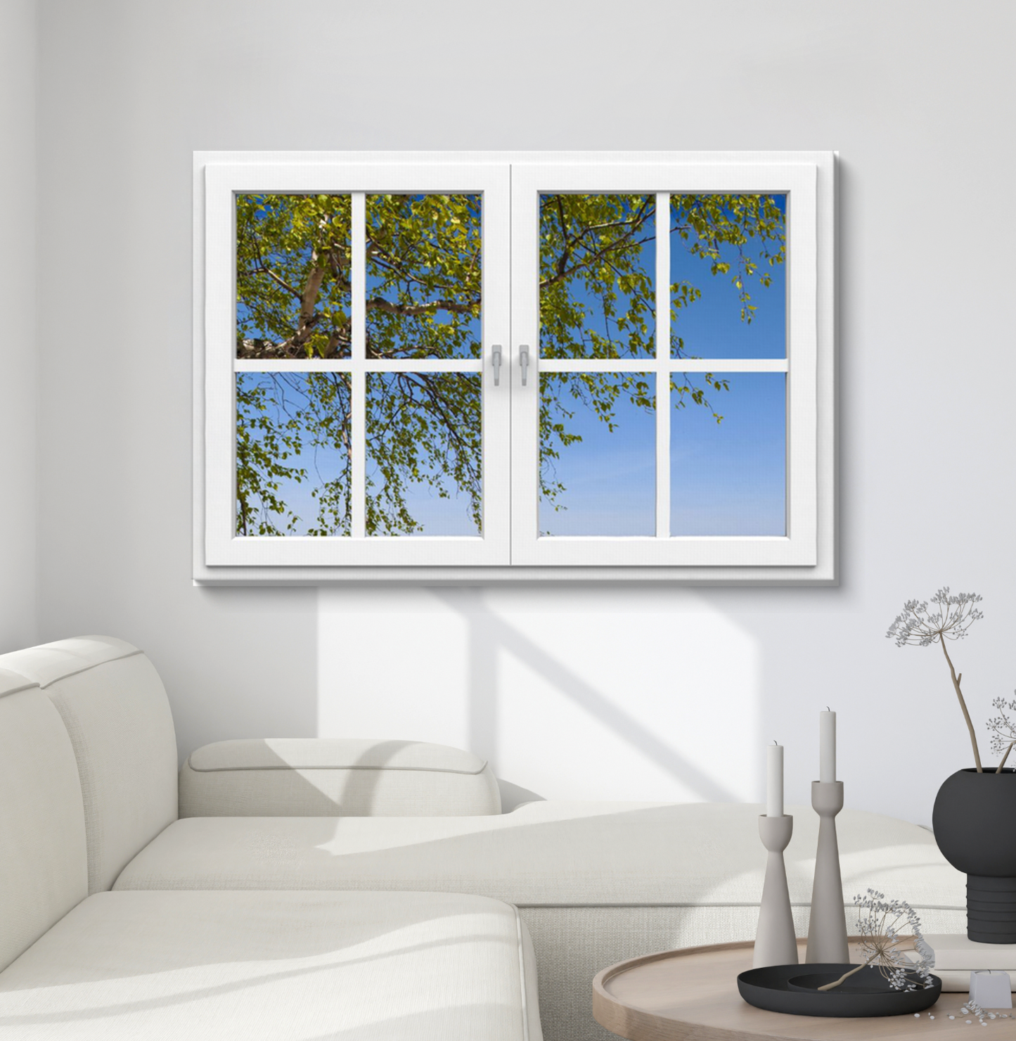 Canvas Wrap - Window Frame View with Tree Branch and Sky