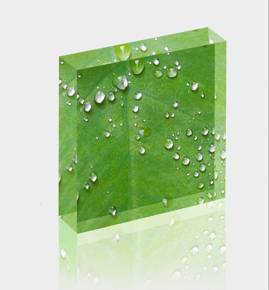 Acrylic Photo Block - Abstract Flora - Dew on Leaf Closeup