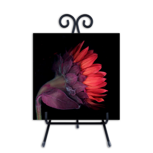 Art Tile with Stand - Red Sunflower