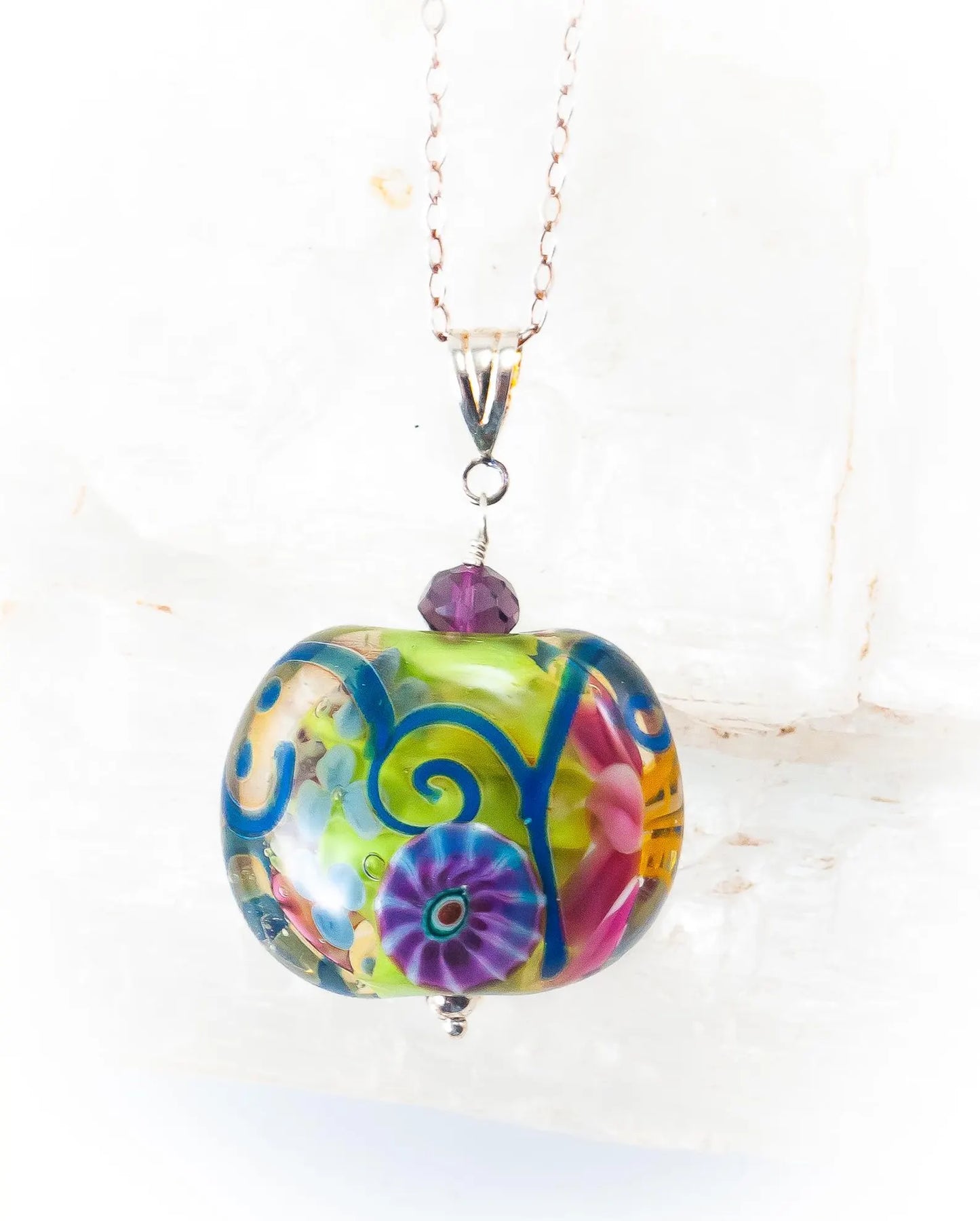 Sterling Silver and Lampwork Glass Focal Bead Pendant by Anna Miller - Alice in Wonderland