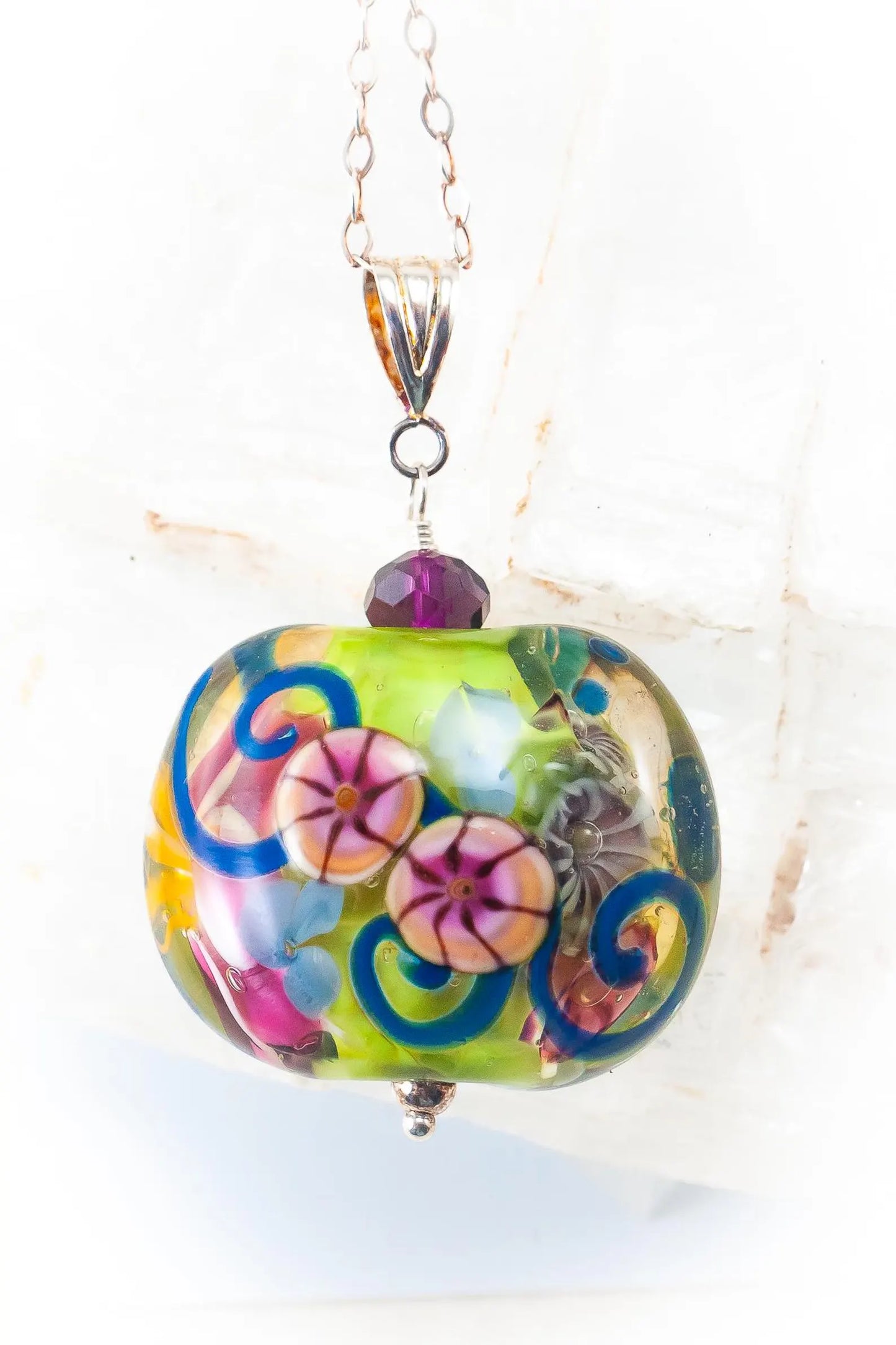 Sterling Silver and Lampwork Glass Focal Bead Pendant by Anna Miller - Alice in Wonderland