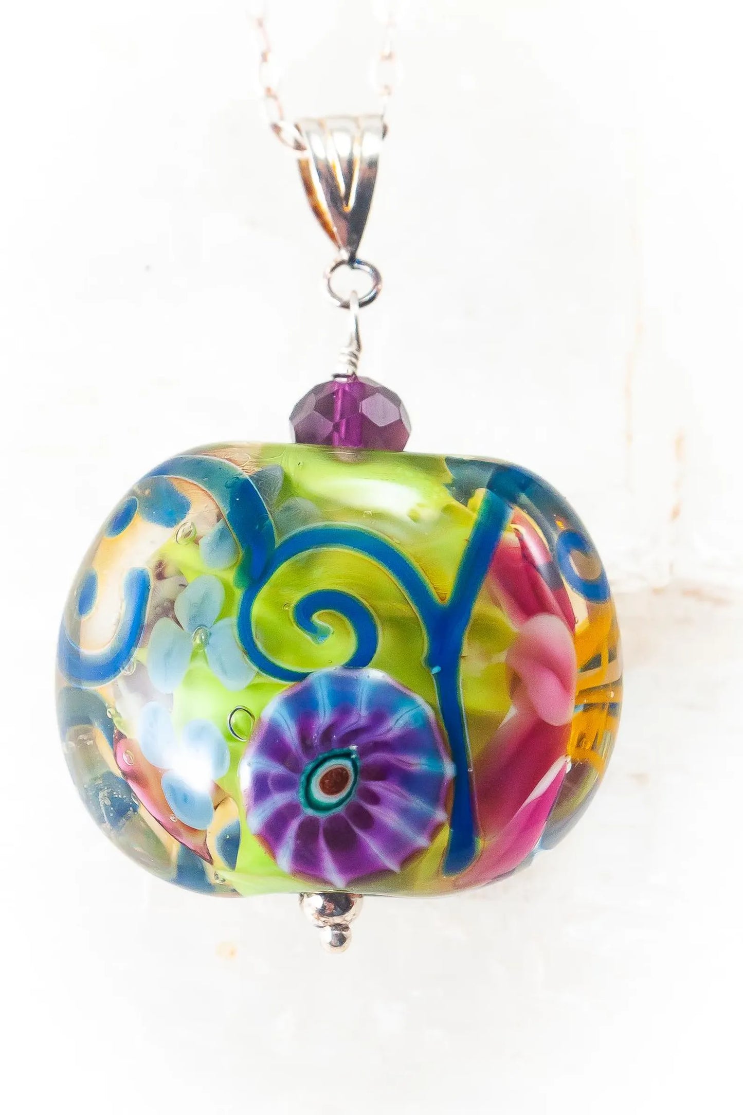 Sterling Silver and Lampwork Glass Focal Bead Pendant by Anna Miller - Alice in Wonderland