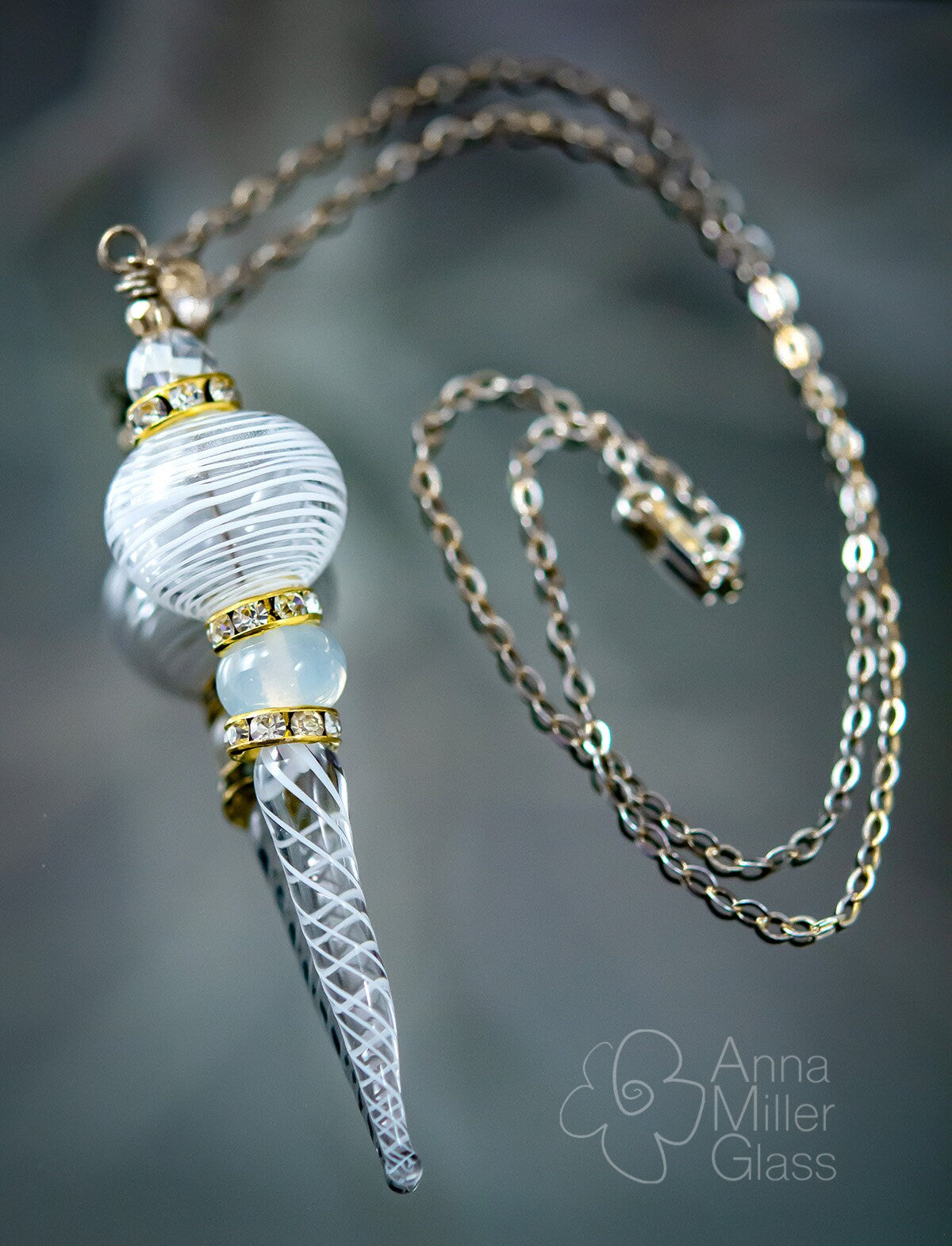 Lampwork Glass Winter White Icicle Pendant - Anna Miller Glass Art