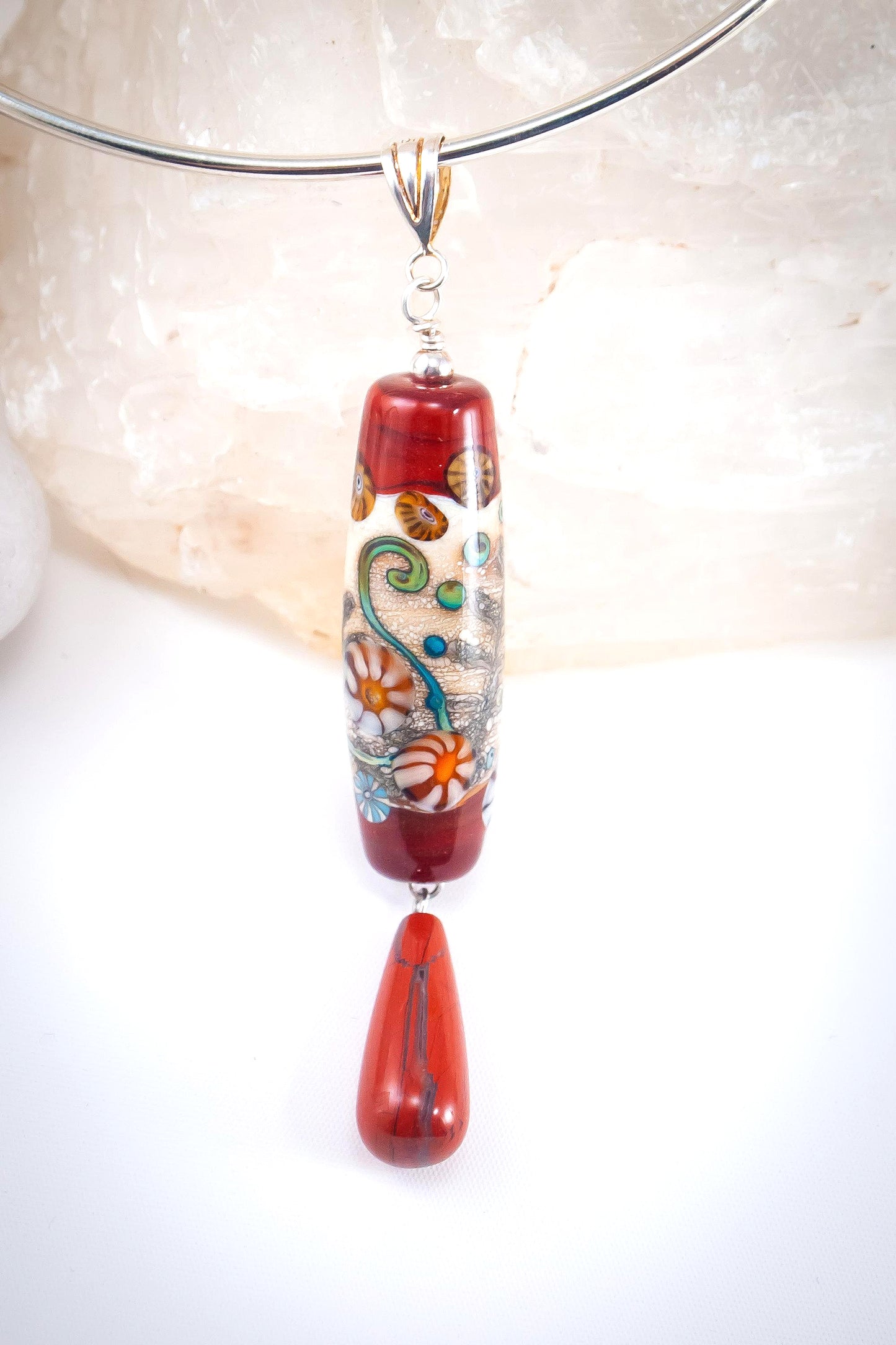 Lampwork Glass Art -  Fossil Series Pendant - Anna Miller Glass Art