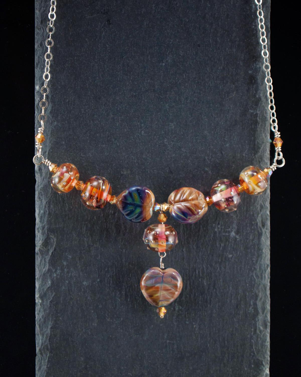 Sterling Silver and Lampwork Glass Necklace by Anna Miller - Mesmerizing Leaves