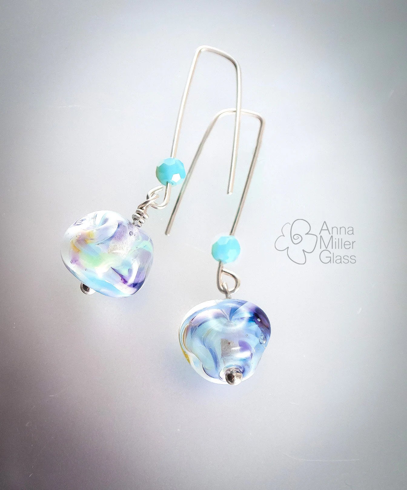 Lampwork Glass and Sterling Silver Earrings- Waterworld