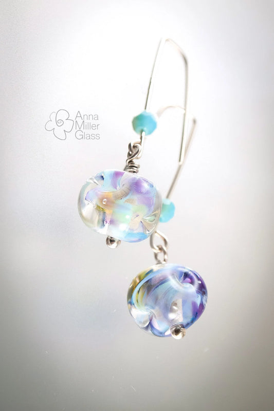 Lampwork Glass and Sterling Silver Earrings- Waterworld