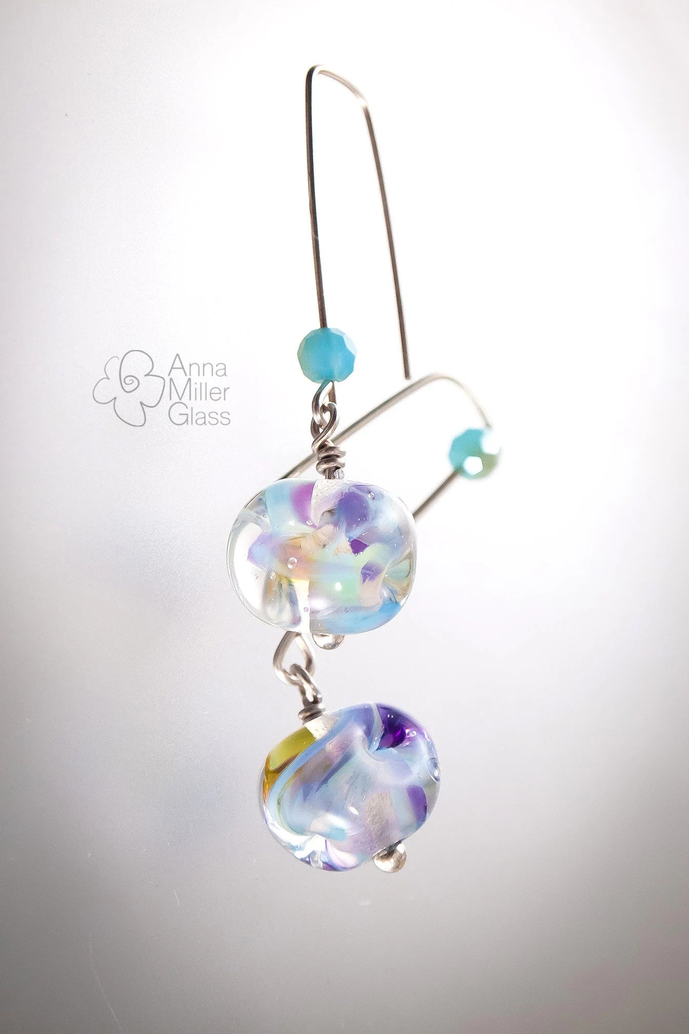 Lampwork Glass and Sterling Silver Earrings- Waterworld