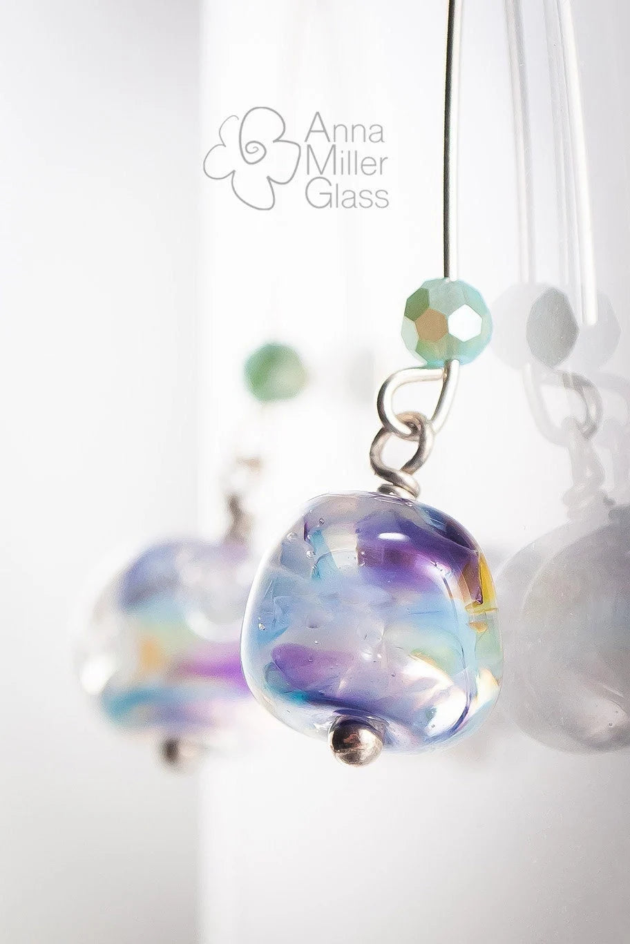 Lampwork Glass and Sterling Silver Earrings- Waterworld