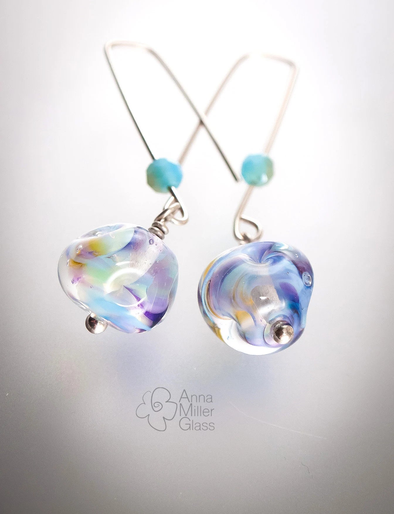 Lampwork Glass and Sterling Silver Earrings- Waterworld