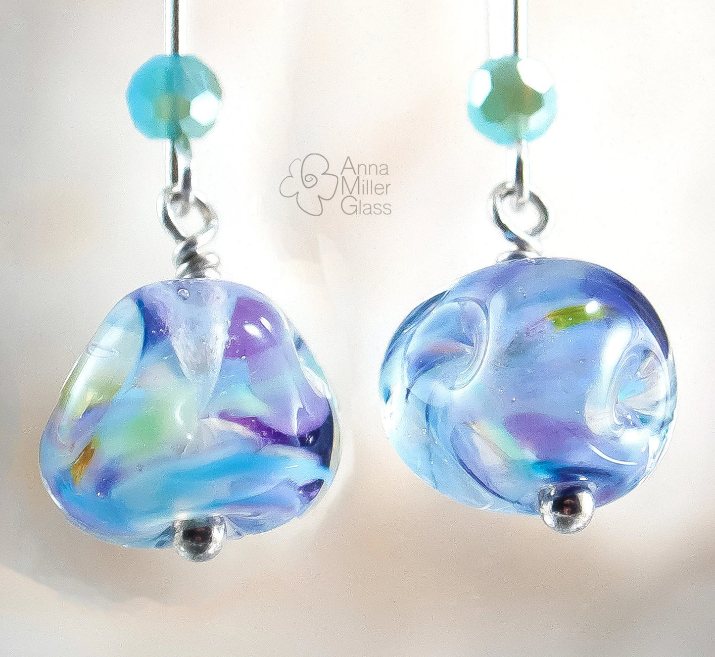 Lampwork Glass and Sterling Silver Earrings- Waterworld