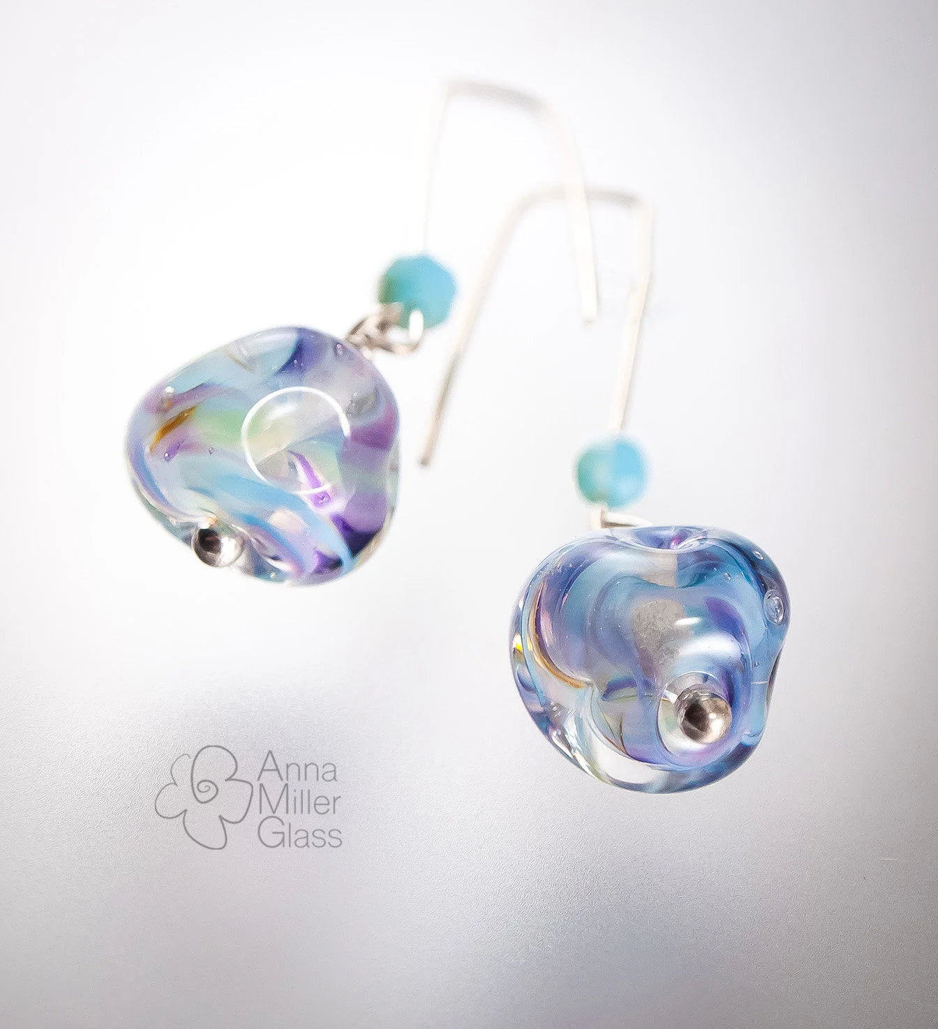 Lampwork Glass and Sterling Silver Earrings- Waterworld