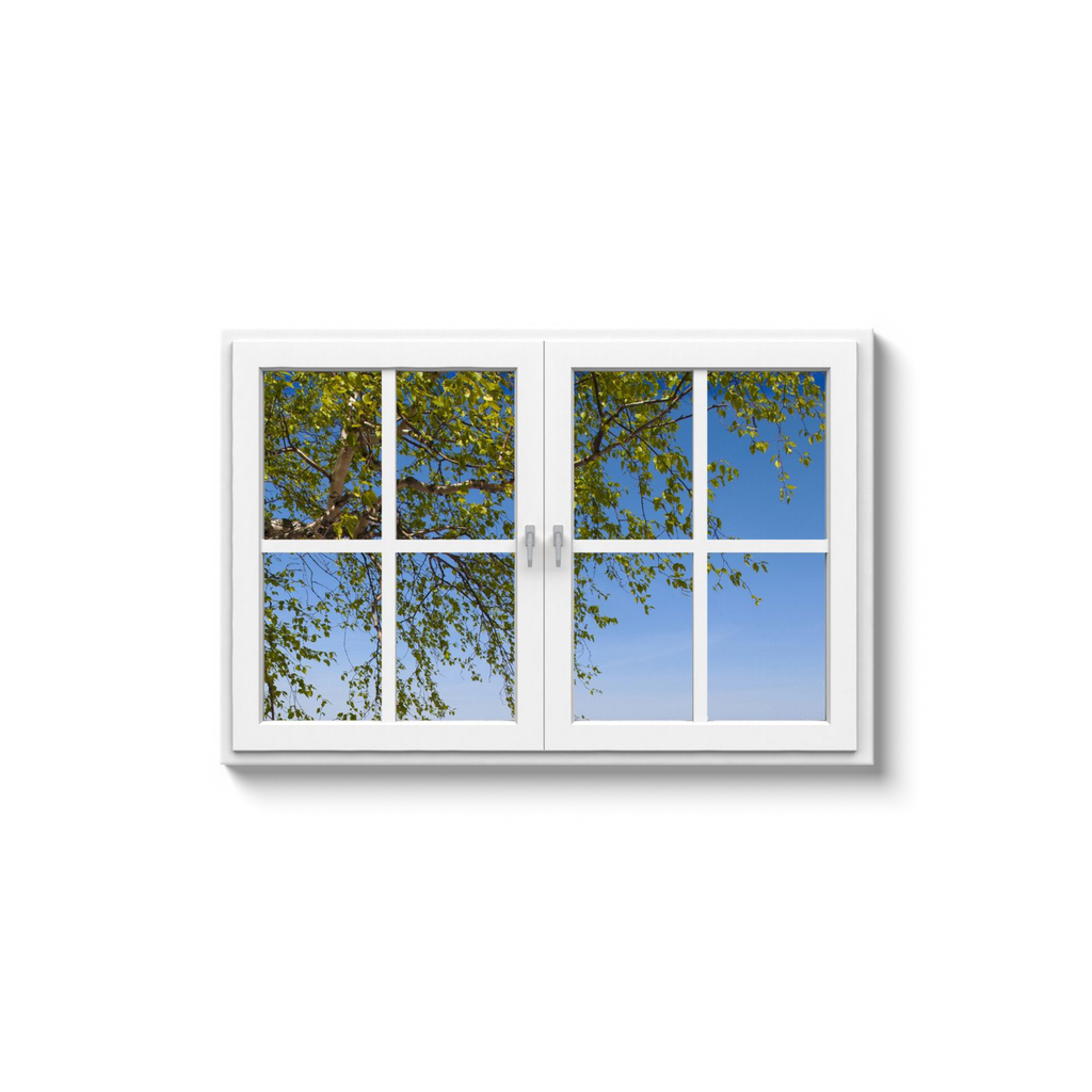 Canvas Wrap - Window Frame View with Tree Branch and Sky