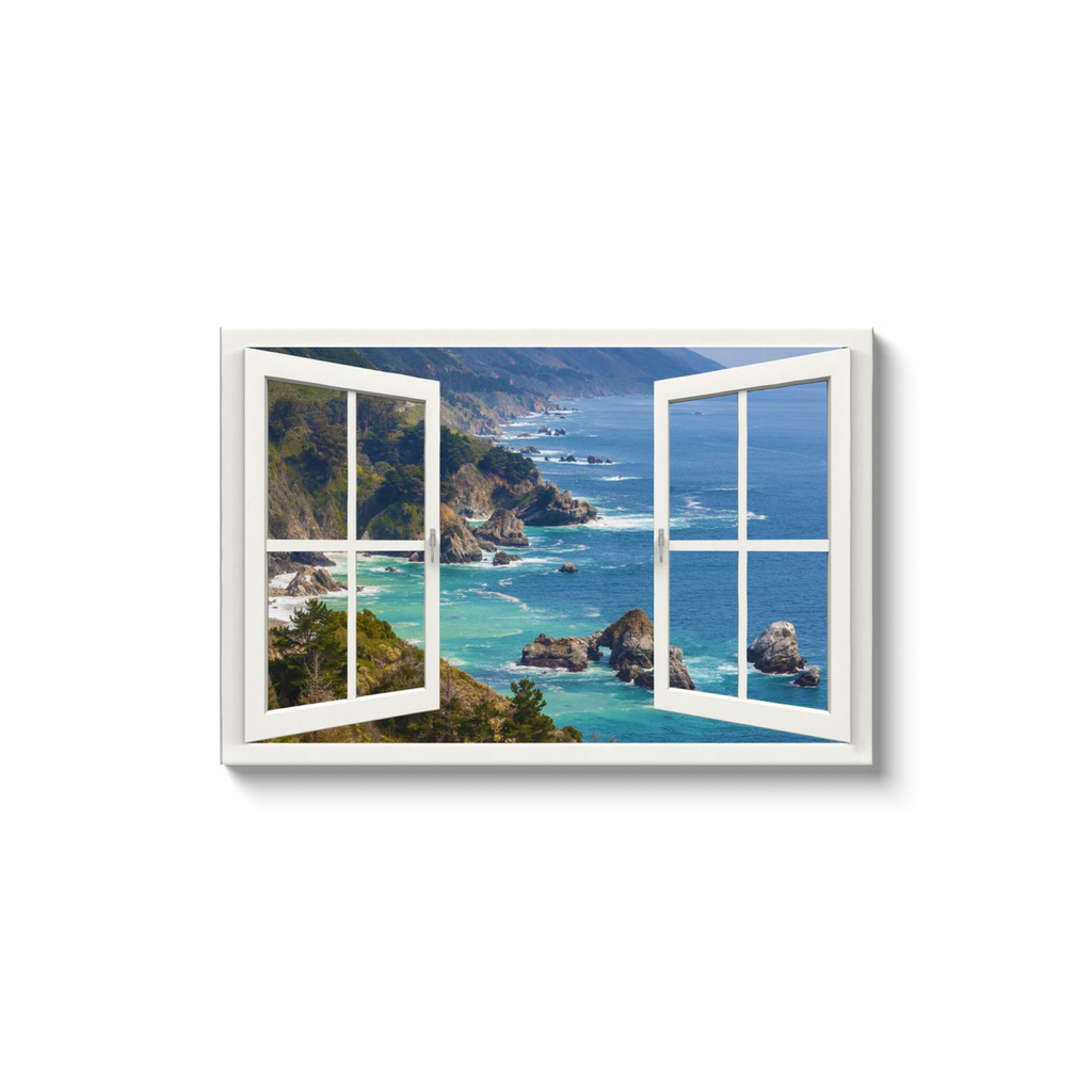 Canvas Wrap - Window Frame View with Big Sur Coastal Cliffs